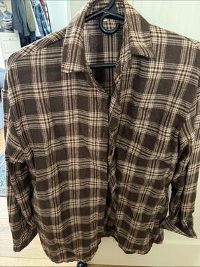 Brown Plaid Button-Up Shirt